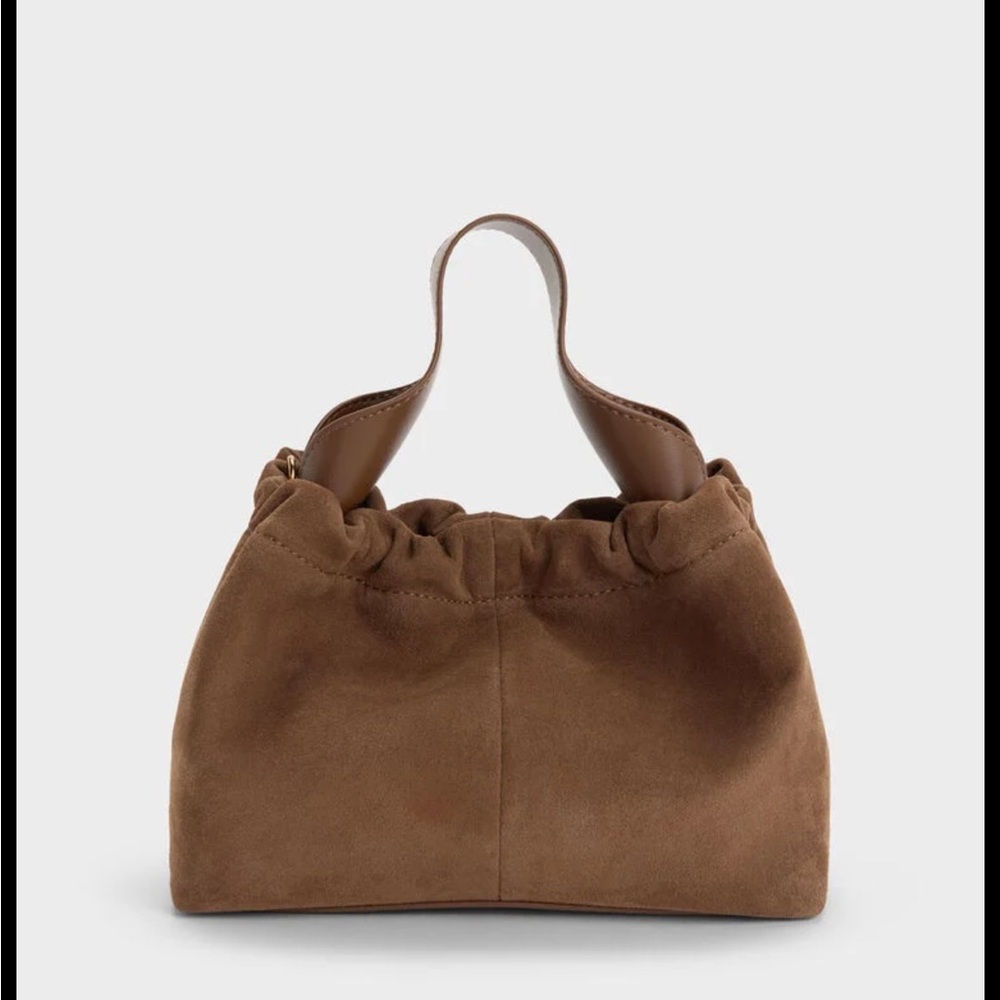 Charles & Keith Ally Suede Ruched Slouchy handle bag (Mocha Brown)